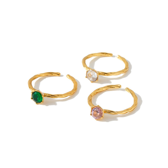 Women's 18K Gold Vacuum Plated Stainless Steel Adjustable Geometric Ring With Zircon Inlay Simple Fashion Jewelry