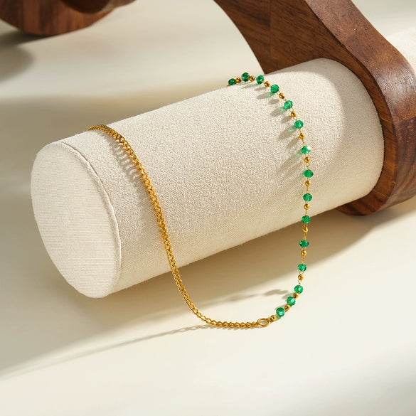 Women's 18K Gold Vacuum Plated Stainless Steel Ball Bead Necklace With Geometric Design And Regular Chain
