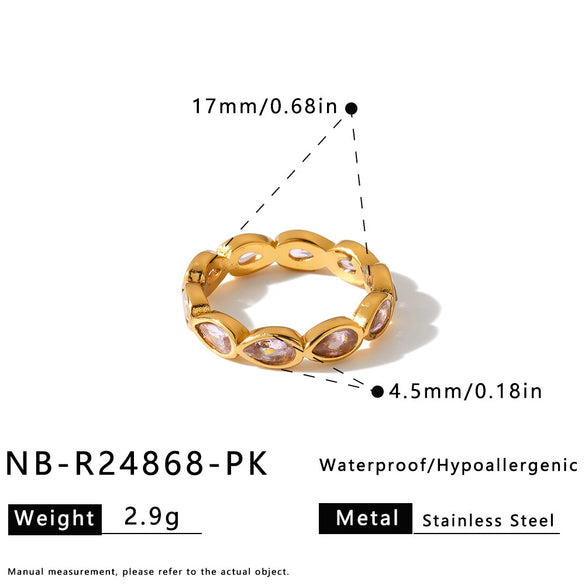 Women's 18K Vacuum Plated Stainless Steel Open Ring With Water Drop Zircon Accent Geometric Fashion Jewelry