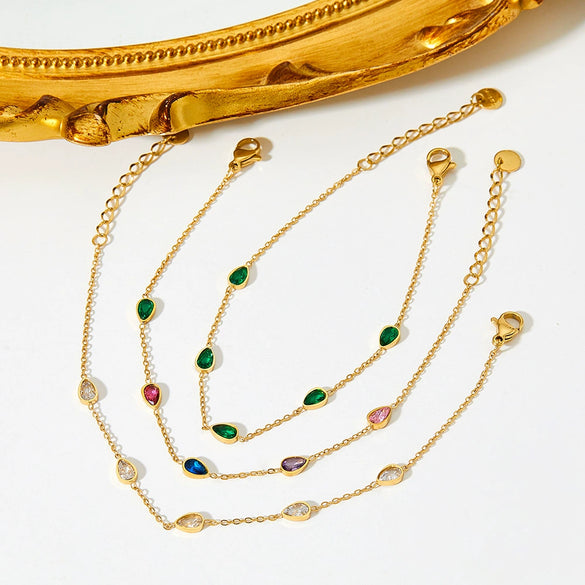 Women's Klein Blue Stainless Steel Water Drop Zircon Bracelet With Electroplating For Autumn And Winter Simple High End Sense