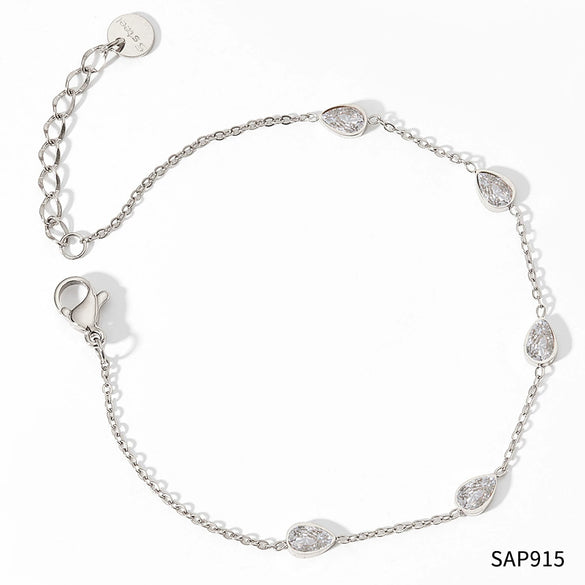 Women's Klein Blue Stainless Steel Water Drop Zircon Bracelet With Electroplating For Autumn And Winter Simple High End Sense