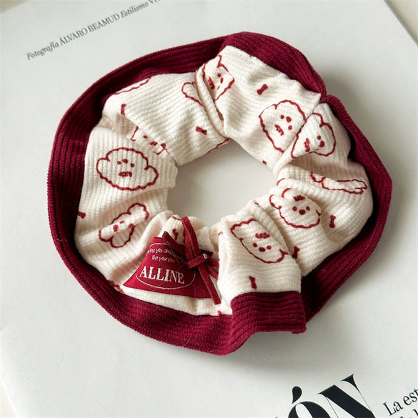 Women's Knitted Cartoon Printed Academy Style Hair Tie Headwear