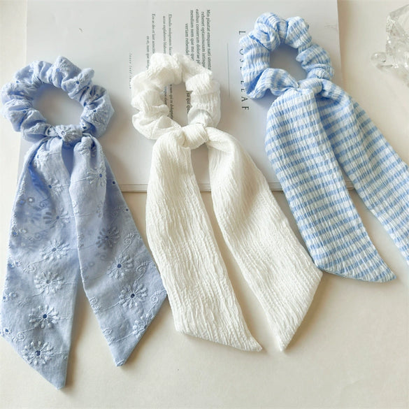 Women's Knitted Fabric Sweet Style Bow Ponytail Ribbon Hair Band With Seiko Design