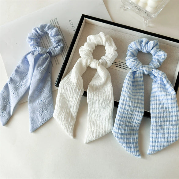 Women's Knitted Fabric Sweet Style Bow Ponytail Ribbon Hair Band With Seiko Design
