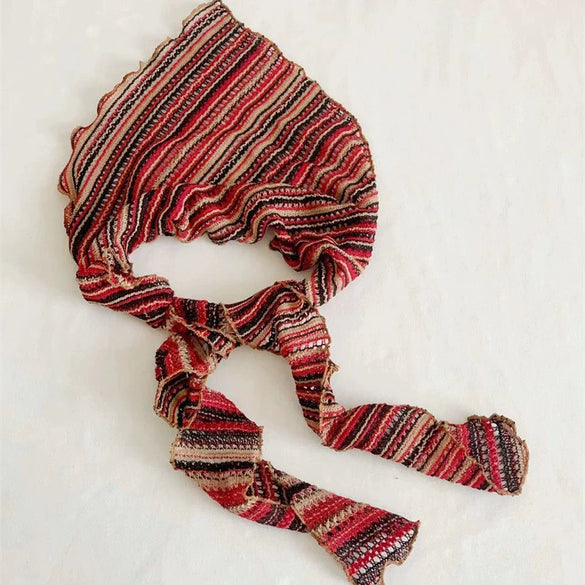 Women's Knitted Hollow Geometric Striped Color Matching Pleated Triangle Scarf Headwear