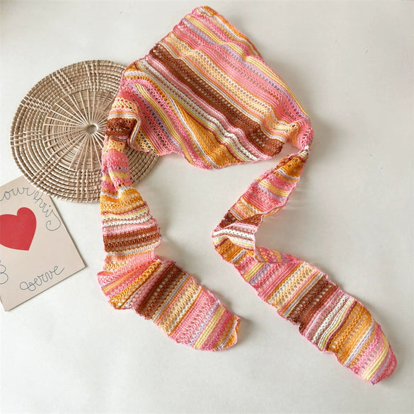 Women's Knitted Hollow Geometric Striped Color Matching Pleated Triangle Scarf Headwear
