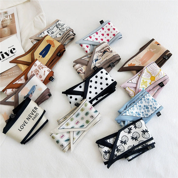 Women's Korean Style Polyester Silk Feel Narrow Long Scarf Ribbon Streamer Bag Decoration For Spring And Fall