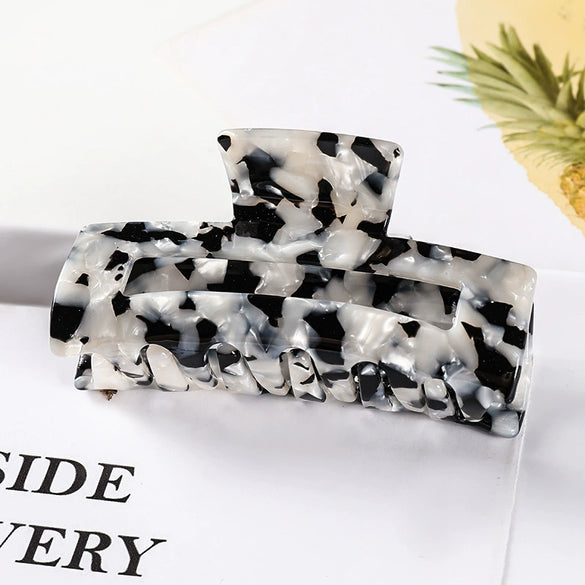Women's Large Engraved Acrylic Hair Claw Clip Square Top Ponytail Holder Elegant Hair Accessory