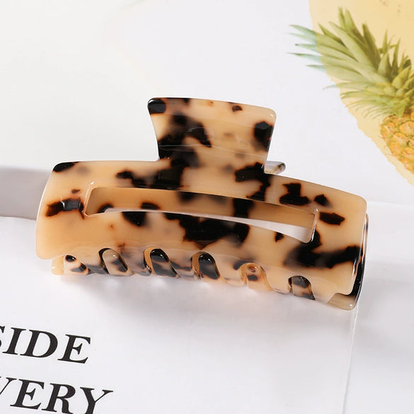 Women's Large Engraved Acrylic Hair Claw Clip Square Top Ponytail Holder Elegant Hair Accessory
