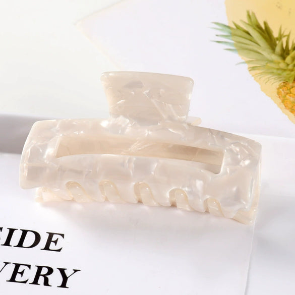 Women's Large Engraved Acrylic Hair Claw Clip Square Top Ponytail Holder Elegant Hair Accessory
