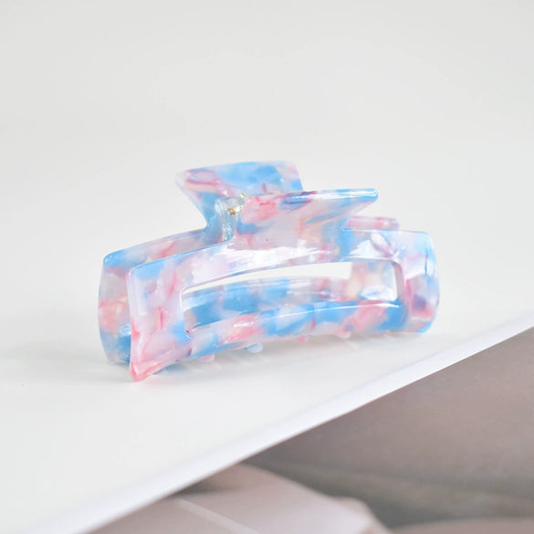 Women's Large Engraved Acrylic Hair Claw Clip Square Top Ponytail Holder Elegant Hair Accessory