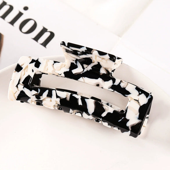 Women's Large Engraved Acrylic Hair Claw Clip Square Top Ponytail Holder Elegant Hair Accessory
