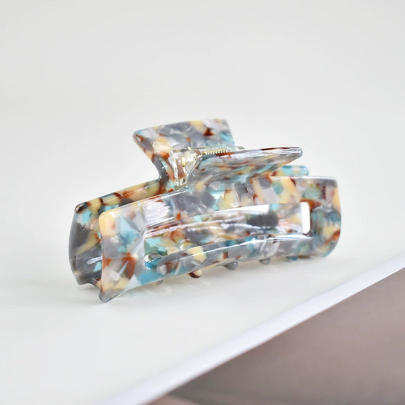 Women's Large Engraved Acrylic Hair Claw Clip Square Top Ponytail Holder Elegant Hair Accessory