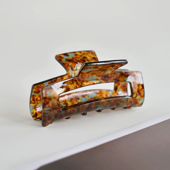 Women's Large Engraved Acrylic Hair Claw Clip Square Top Ponytail Holder Elegant Hair Accessory