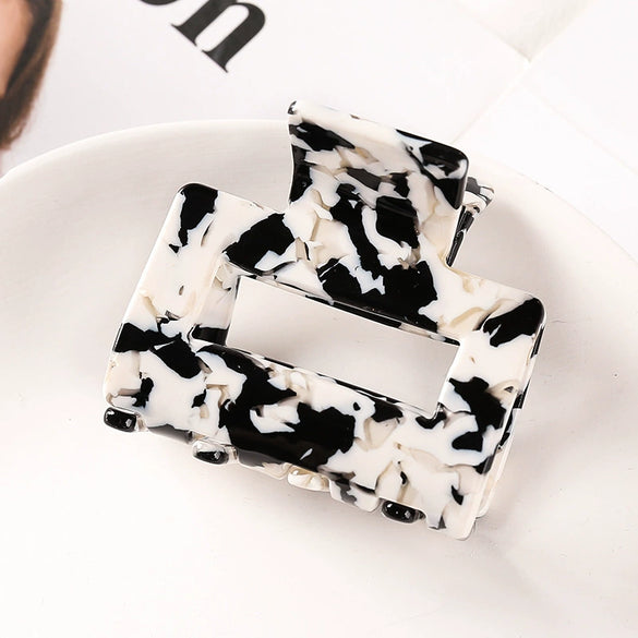 Women's Large Engraved Acrylic Hair Claw Clip Square Top Ponytail Holder Elegant Hair Accessory