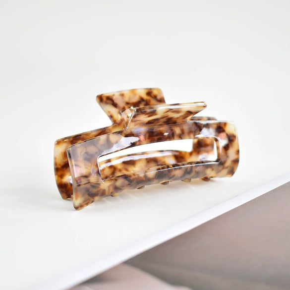 Women's Large Engraved Acrylic Hair Claw Clip Square Top Ponytail Holder Elegant Hair Accessory