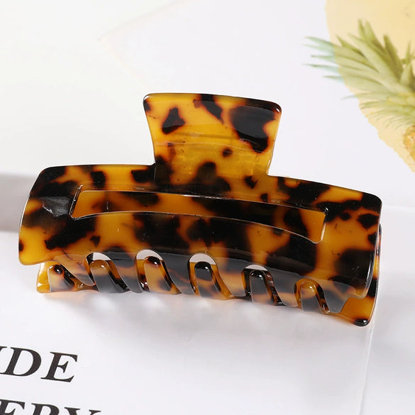 Women's Large Engraved Acrylic Hair Claw Clip Square Top Ponytail Holder Elegant Hair Accessory