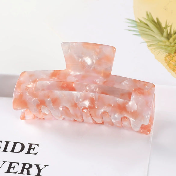 Women's Large Engraved Acrylic Hair Claw Clip Square Top Ponytail Holder Elegant Hair Accessory