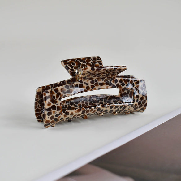 Women's Large Engraved Acrylic Hair Claw Clip Square Top Ponytail Holder Elegant Hair Accessory