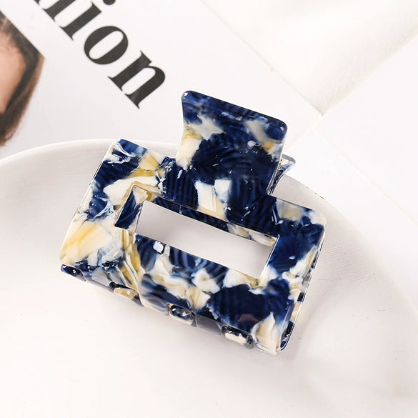 Women's Large Engraved Acrylic Hair Claw Clip Square Top Ponytail Holder Elegant Hair Accessory