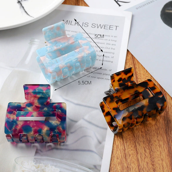 Women's Large Engraved Acrylic Hair Claw Clip Square Top Ponytail Holder Elegant Hair Accessory