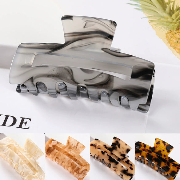 Women's Large Engraved Acrylic Hair Claw Clip Square Top Ponytail Holder Elegant Hair Accessory