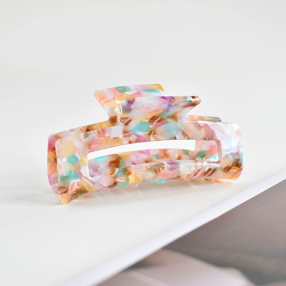 Women's Large Engraved Acrylic Hair Claw Clip Square Top Ponytail Holder Elegant Hair Accessory