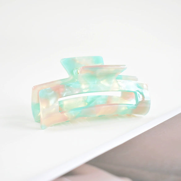 Women's Large Engraved Acrylic Hair Claw Clip Square Top Ponytail Holder Elegant Hair Accessory