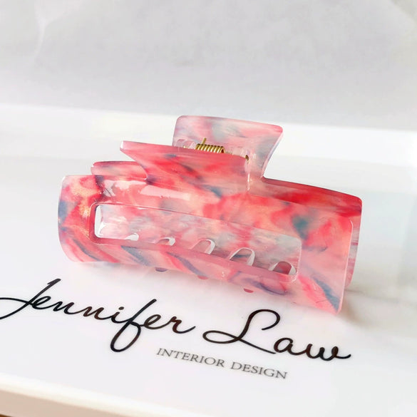 Women's Large Engraved Acrylic Hair Claw Clip Square Top Ponytail Holder Elegant Hair Accessory