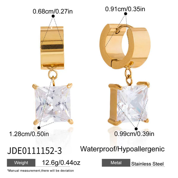 Women's Large Geometric Zircon Stainless Steel Stud Earrings With Plated Finish And Sophisticated Sparkling Style