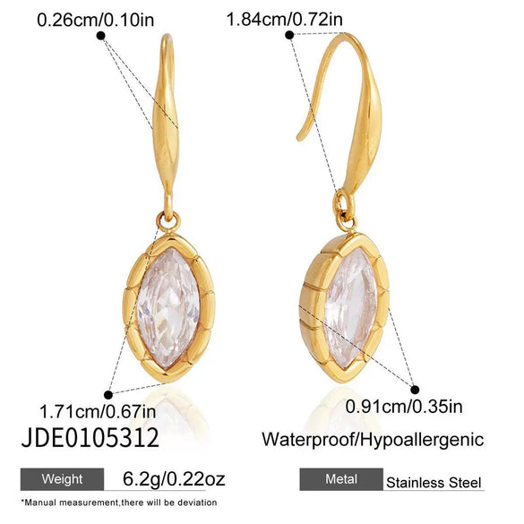 Women's Large Geometric Zircon Stainless Steel Stud Earrings With Plated Finish And Sophisticated Sparkling Style