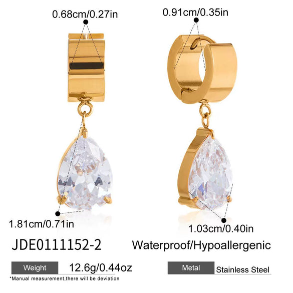 Women's Large Geometric Zircon Stainless Steel Stud Earrings With Plated Finish And Sophisticated Sparkling Style