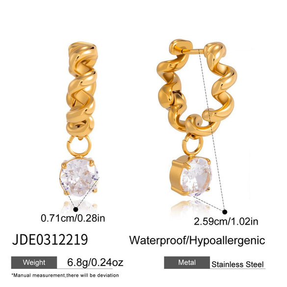 Women's Large Geometric Zircon Stainless Steel Stud Earrings With Plated Finish And Sophisticated Sparkling Style