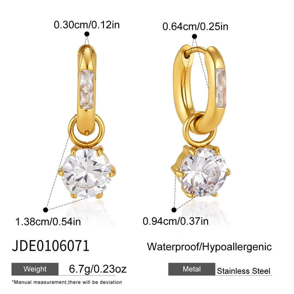 Women's Large Geometric Zircon Stainless Steel Stud Earrings With Plated Finish And Sophisticated Sparkling Style