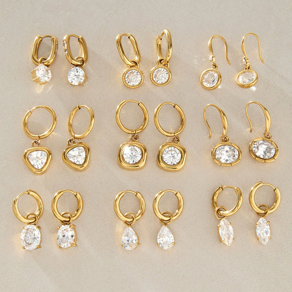 Women's Large Geometric Zircon Stainless Steel Stud Earrings With Plated Finish And Sophisticated Sparkling Style