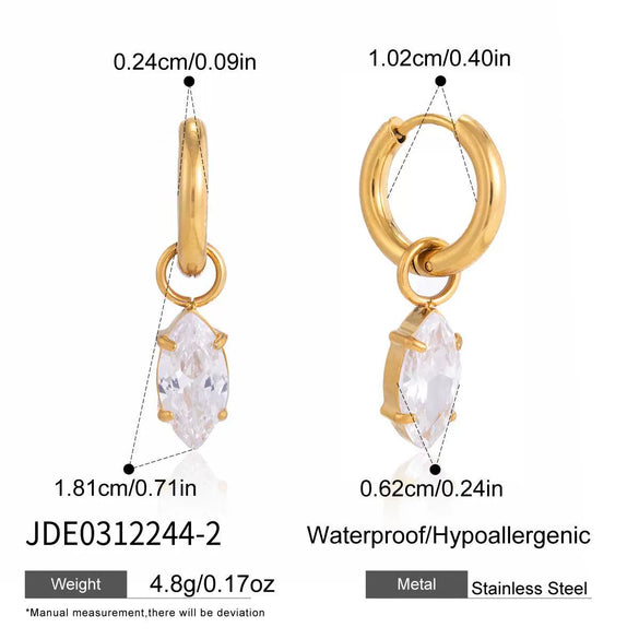 Women's Large Geometric Zircon Stainless Steel Stud Earrings With Plated Finish And Sophisticated Sparkling Style
