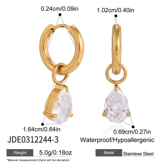 Women's Large Geometric Zircon Stainless Steel Stud Earrings With Plated Finish And Sophisticated Sparkling Style