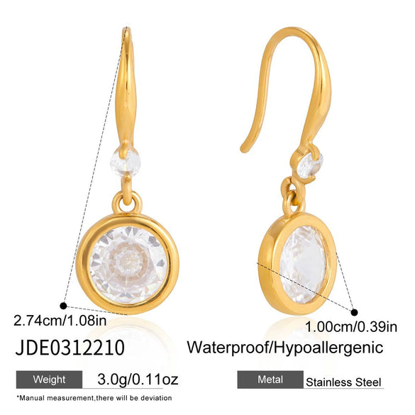 Women's Large Geometric Zircon Stainless Steel Stud Earrings With Plated Finish And Sophisticated Sparkling Style