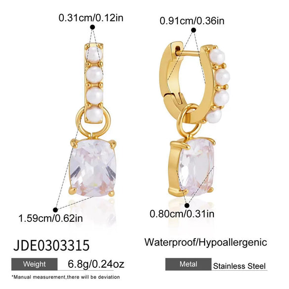 Women's Large Geometric Zircon Stainless Steel Stud Earrings With Plated Finish And Sophisticated Sparkling Style