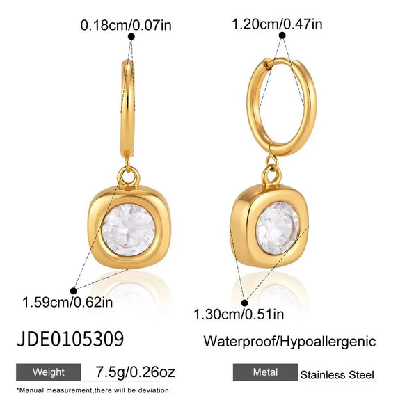 Women's Large Geometric Zircon Stainless Steel Stud Earrings With Plated Finish And Sophisticated Sparkling Style