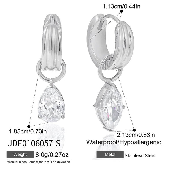 Women's Large Geometric Zircon Stainless Steel Stud Earrings With Plated Finish And Sophisticated Sparkling Style