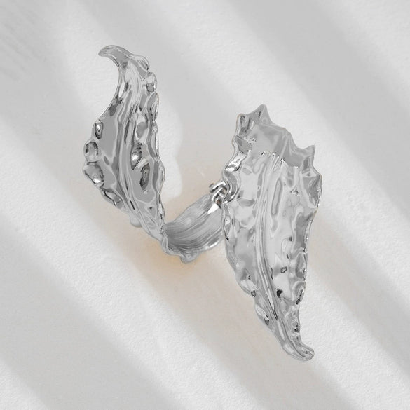 Women’s Large Leaf Open Cuff Bracelet In Electroplated Zinc Alloy With Spiral Wrap Design And Minimalist Statement Style