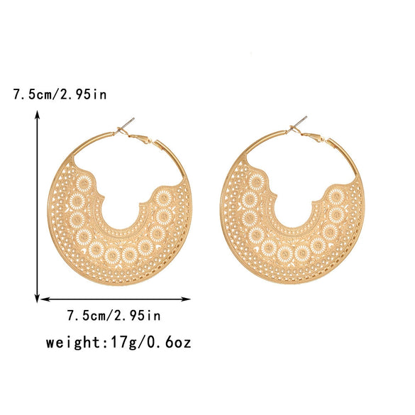 Women's Large Round Cshaped Cutout Earrings Electroplated Iron Geometric Jewelry With Retro Bohemian Style