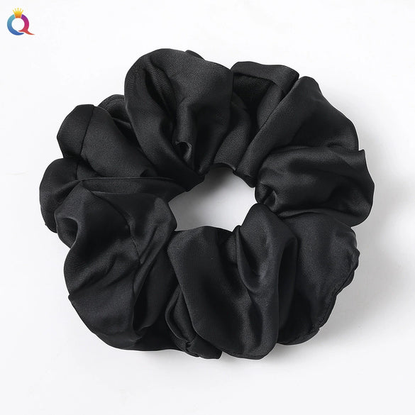Women's Large Solid Color Satin Rabbit Ear Hair Scrunchie Handmade Cloth Hair Tie Fashion Hair Accessory