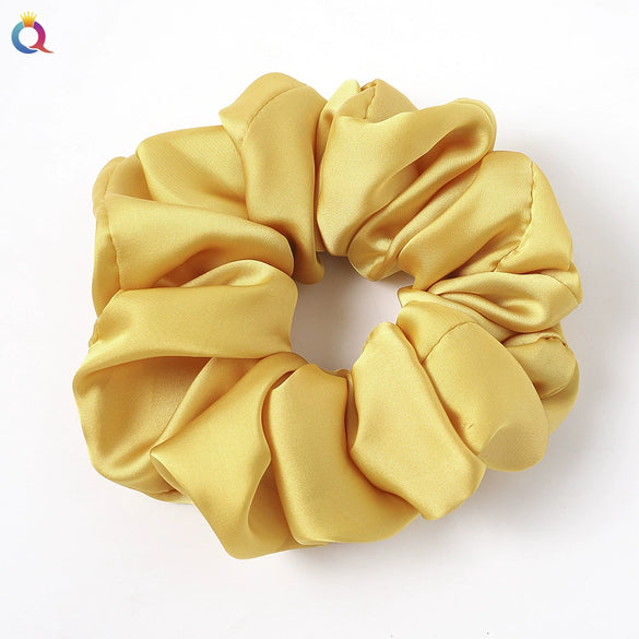 Women's Large Solid Color Satin Rabbit Ear Hair Scrunchie Handmade Cloth Hair Tie Fashion Hair Accessory