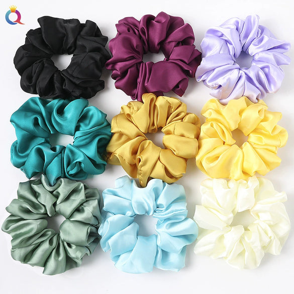 Women's Large Solid Color Satin Rabbit Ear Hair Scrunchie Handmade Cloth Hair Tie Fashion Hair Accessory