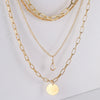 Women's Layered Alloy Chain Necklace With Geometric Round And Teardrop Pendants Electroplated Fashion Jewelry