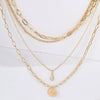 Women's Layered Alloy Chain Necklace With Geometric Round And Teardrop Pendants Electroplated Fashion Jewelry