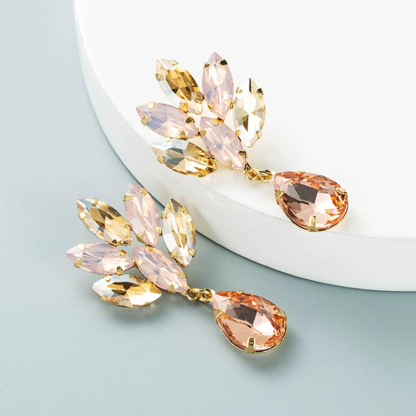 Women's Layered Alloy Flower Earrings With Pearl And Sparkling Glass Crystal Accents