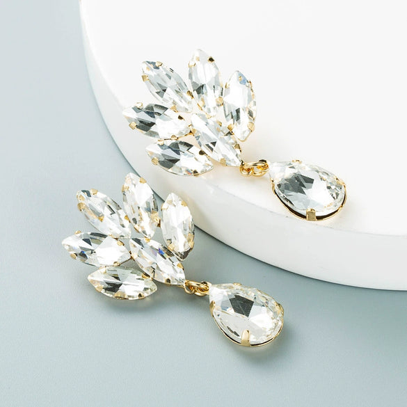 Women's Layered Alloy Flower Earrings With Pearl And Sparkling Glass Crystal Accents